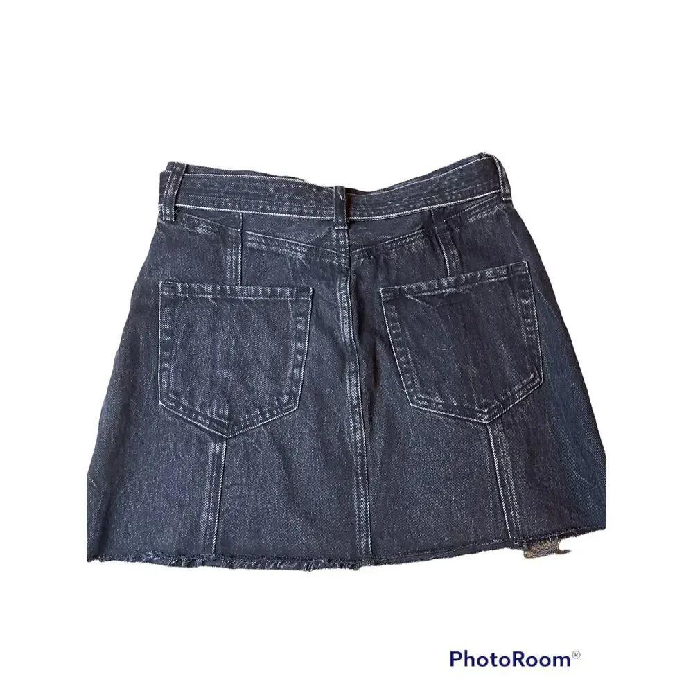 Abercrombie & Fitch Black Jean Denim Raw Hem Waist Tie Mini Skirt Size 27/4